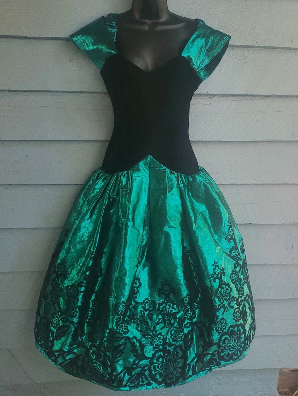 Vintage Scott McClintock Emerald and Black Formal Dress